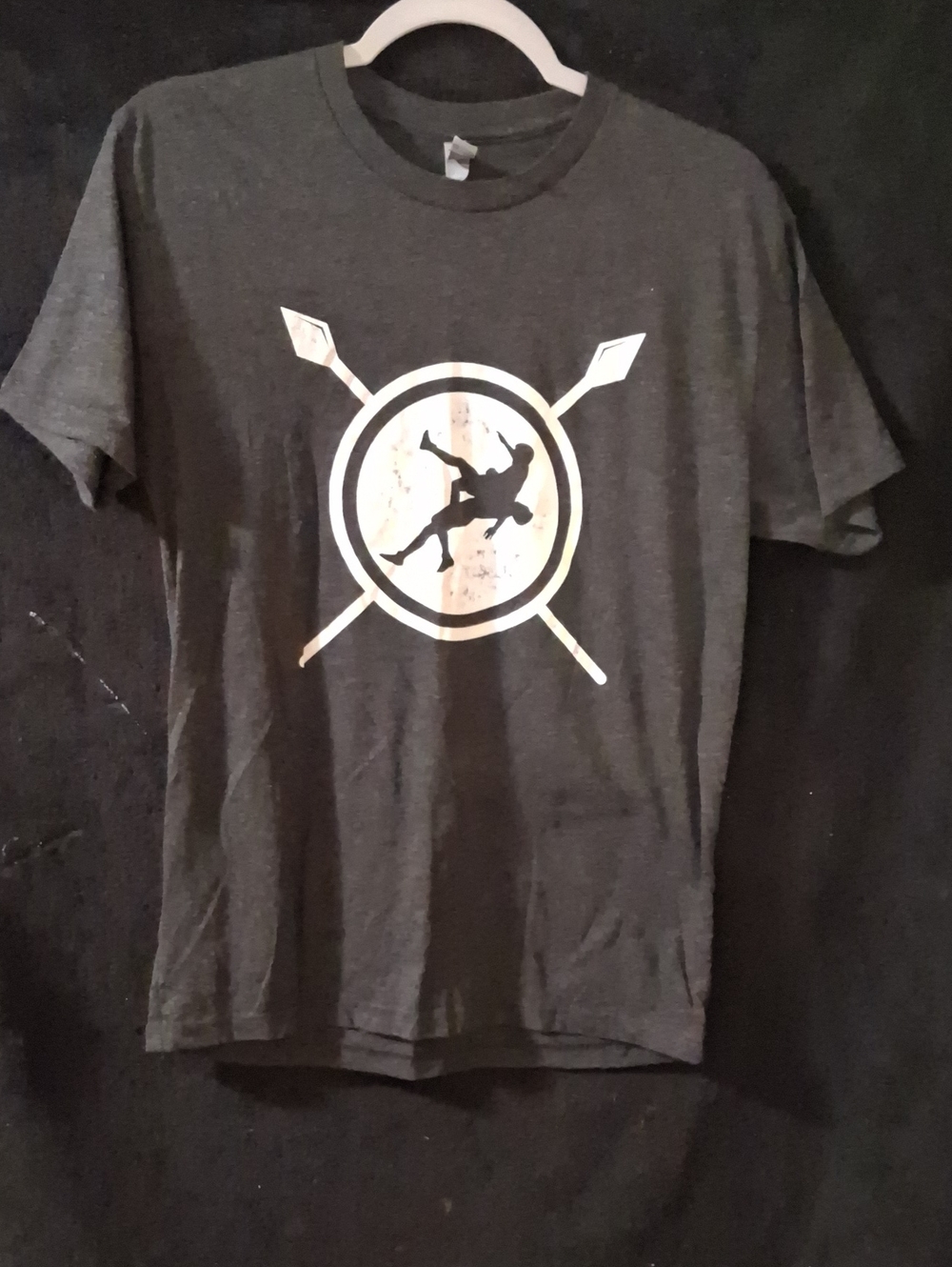 Black Graphic Crewneck T-Shirt with Silver Shield Print